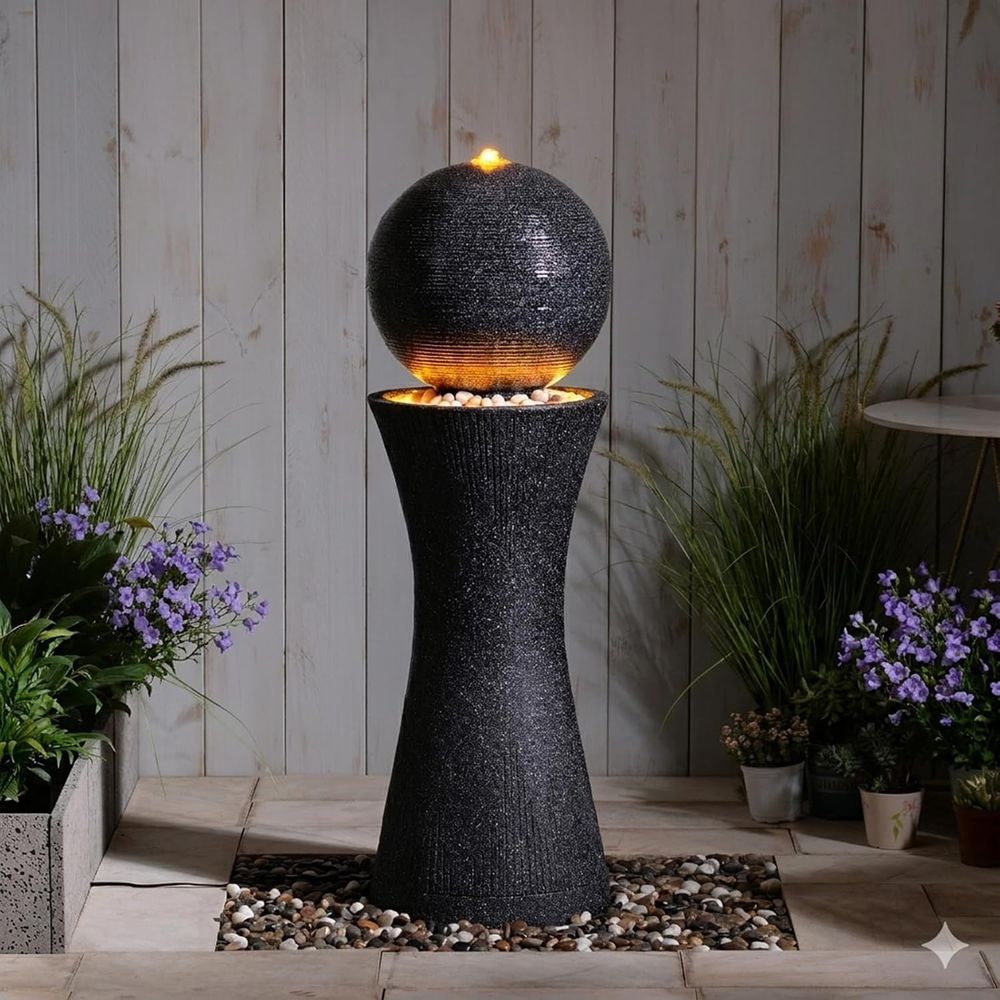 Outdoor Lighting Black - 106 cm hohe Kugel-Wasserfontäne für den